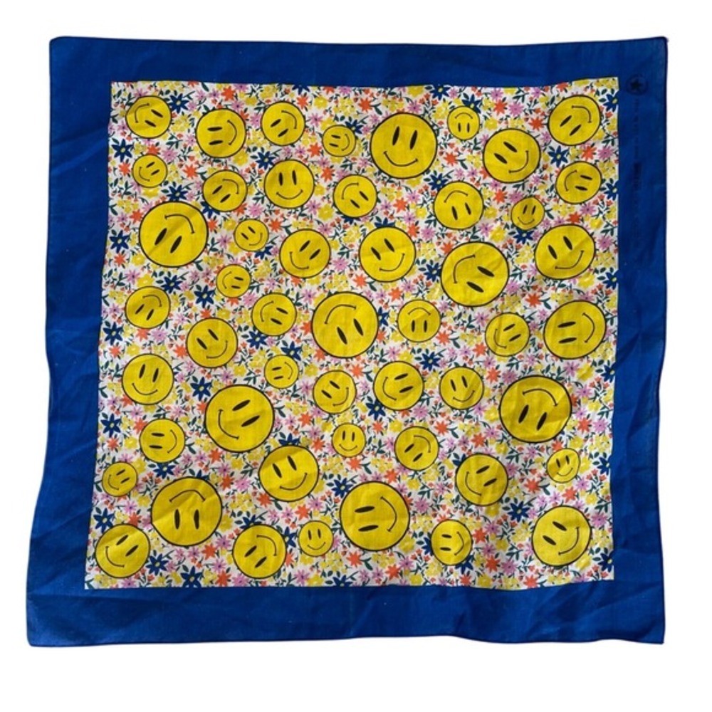 Vintage Handkerchief Bandana 20" USA Groovy SMILEY FACE Floral HAV-A-HANK hippy